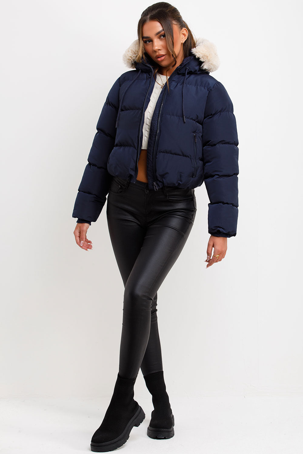 Puffer Jacket with Fur Hood Navy | Xtralitty