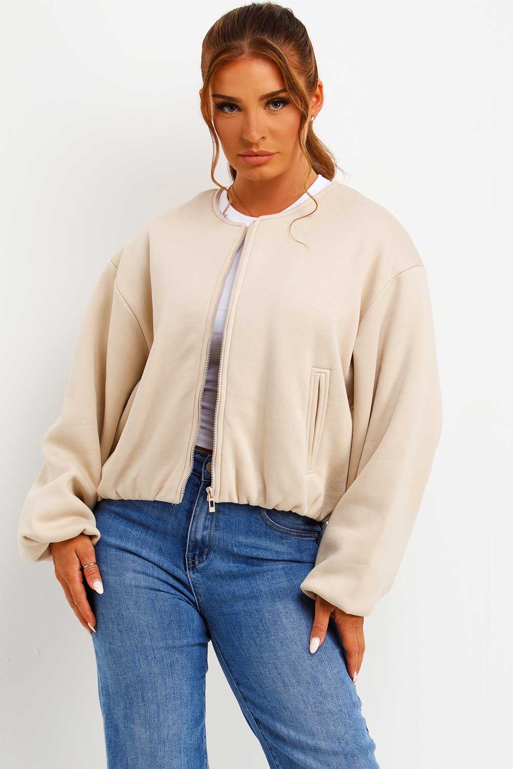 Soft Bomber Jacket with Zip Beige | Xtralitty