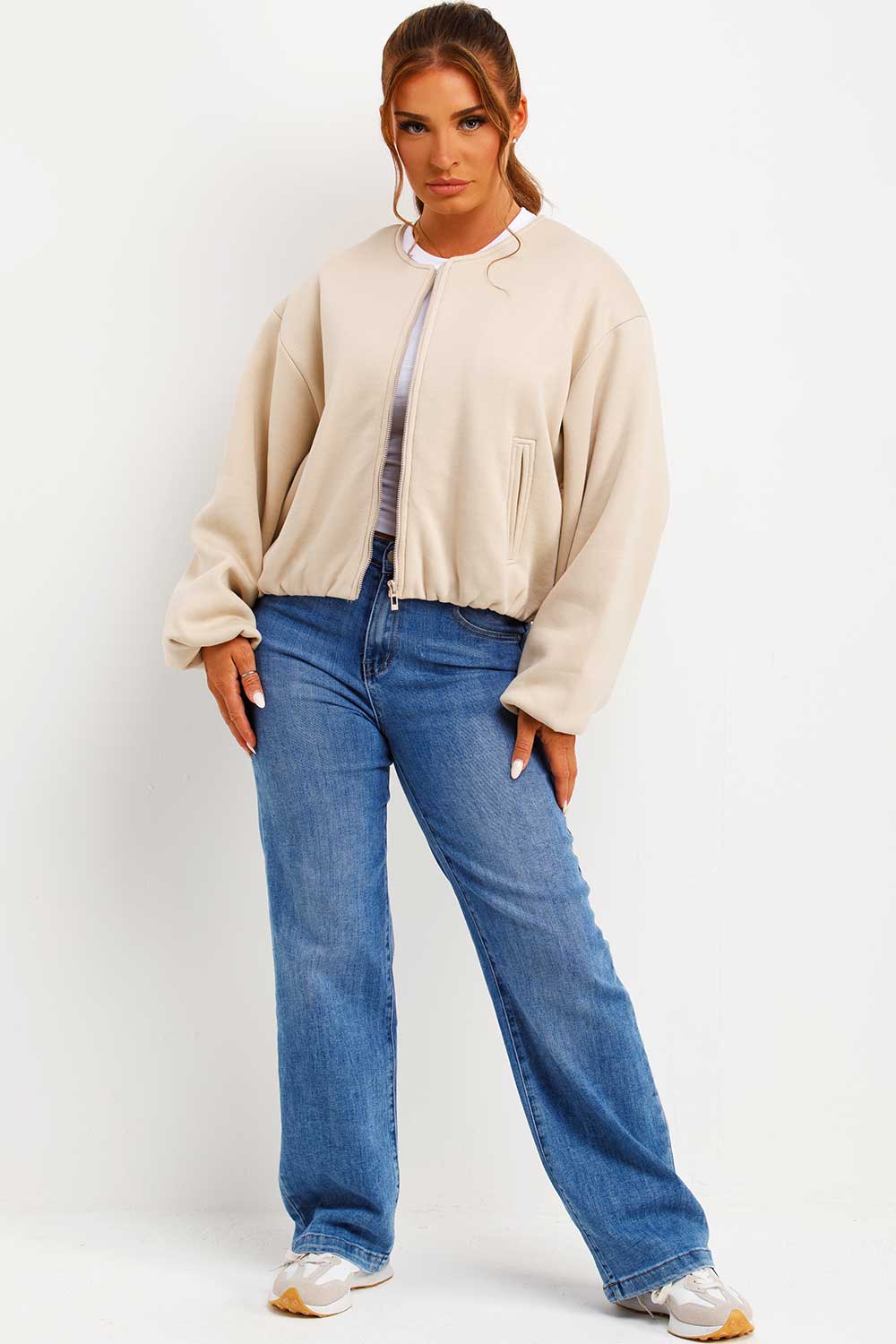 Soft Bomber Jacket with Zip Beige | Xtralitty