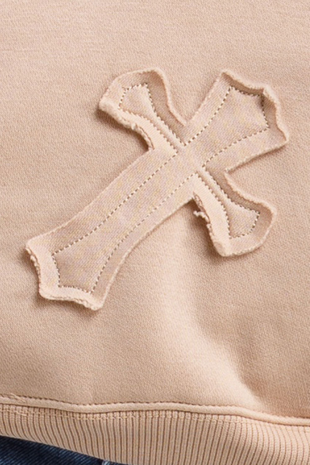 Hoodie with Cross Applique Embroidery Beige | Xtralitty