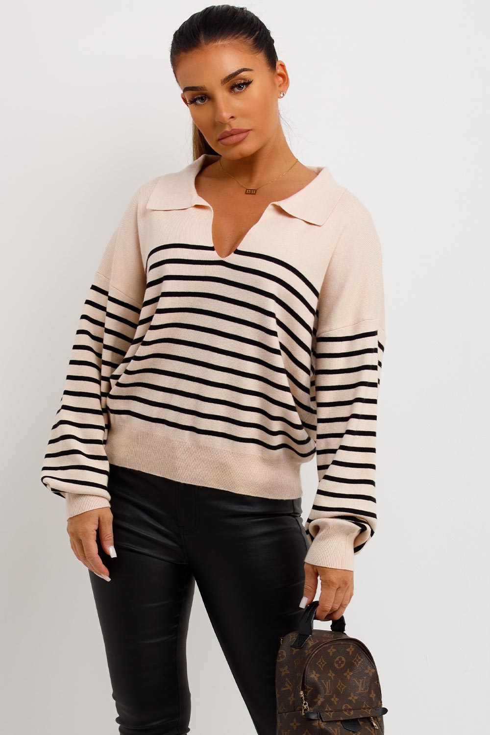 Striped Jumper with Collar Beige | Xtralitty