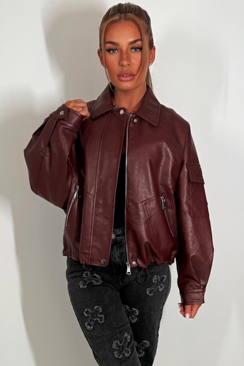 Faux Leather Jacket Burgundy | Xtralitty
