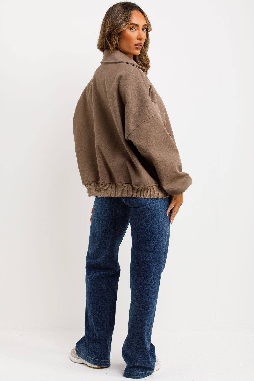 Soft Oversize Bomber Jacket with Collar Taupe | Xtralitty