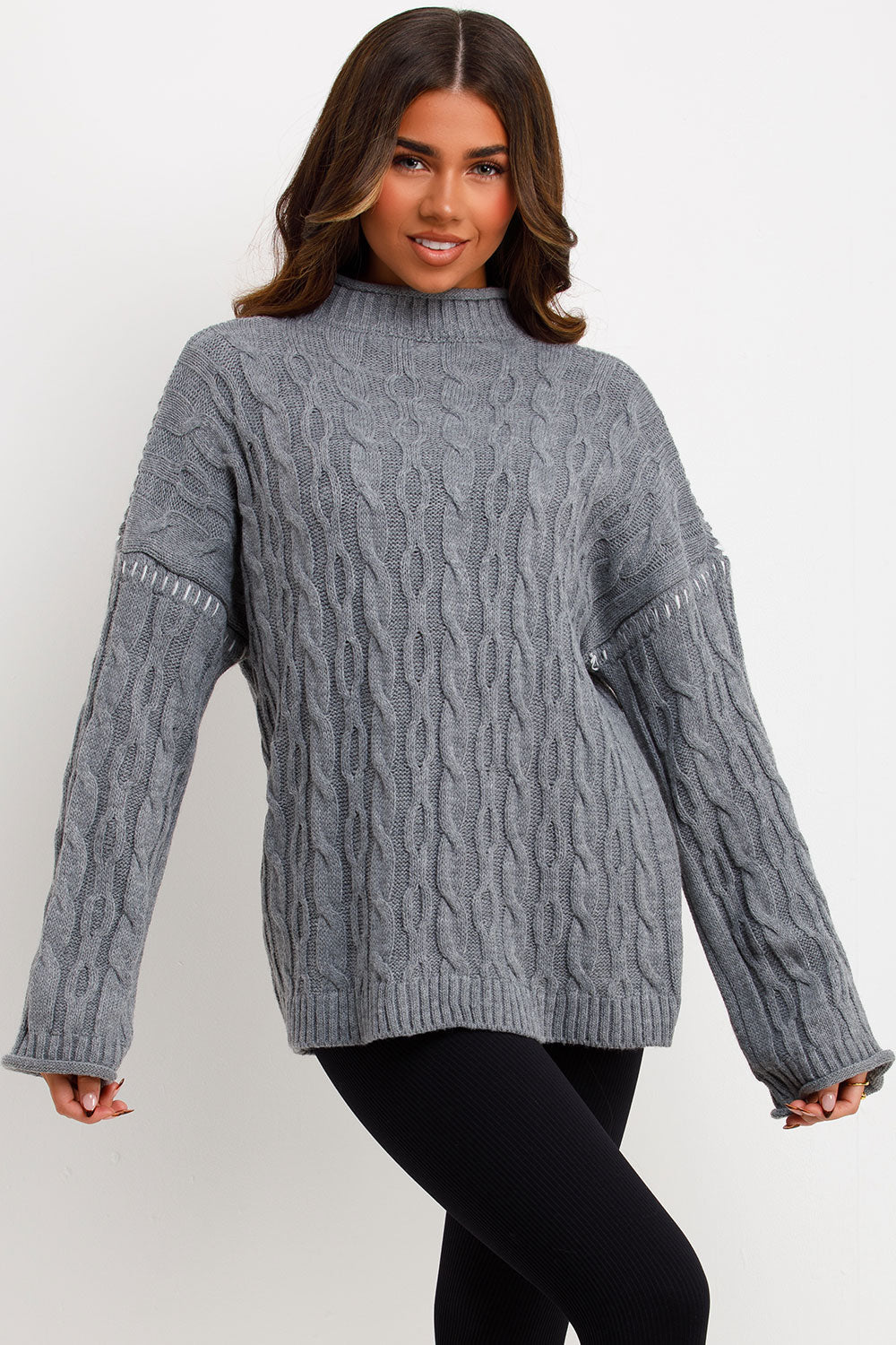 Knitted Jumper with Contrast Stitch Detail Grey | Xtralitty