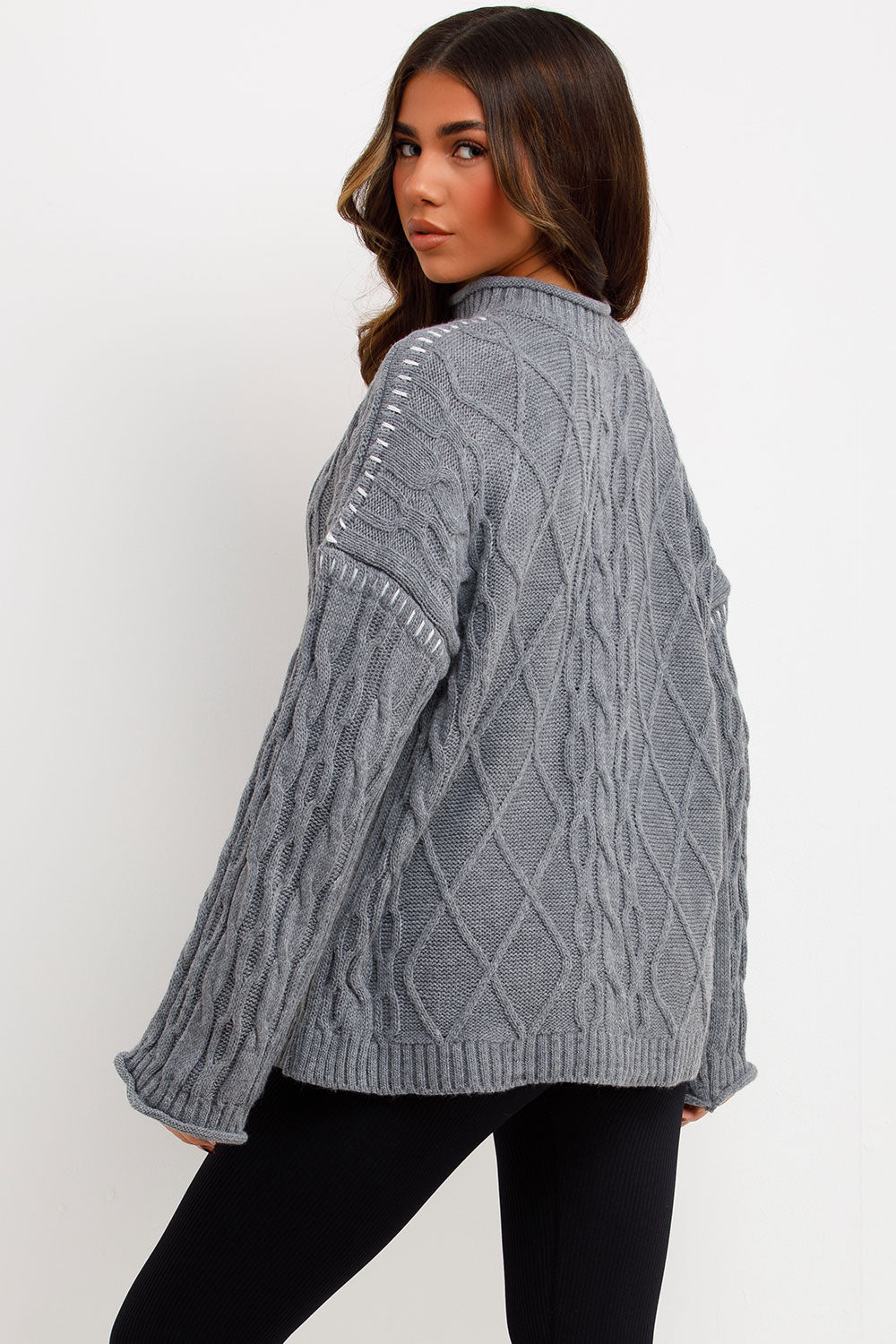 Knitted Jumper with Contrast Stitch Detail Grey | Xtralitty