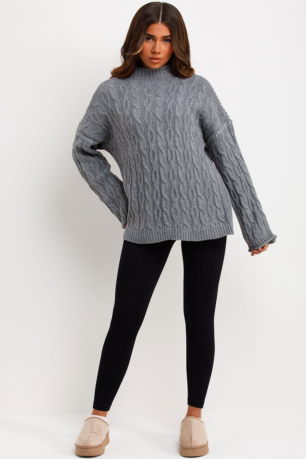 Knitted Jumper with Contrast Stitch Detail Grey | Xtralitty