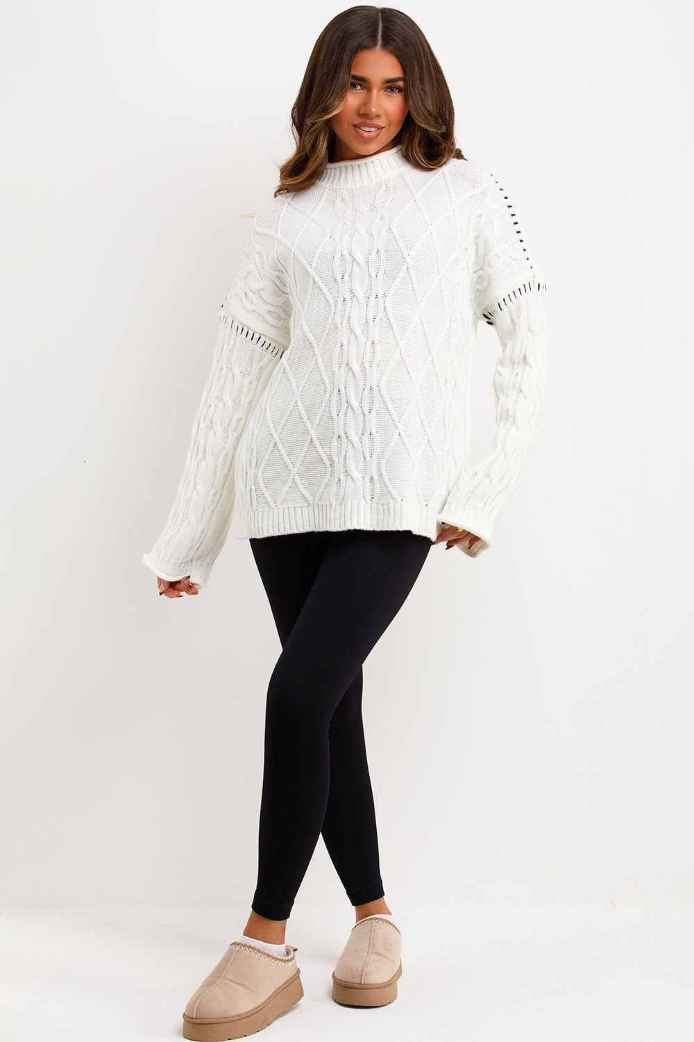 Knitted Jumper with Contrast Stitch Detail Cream | Xtralitty