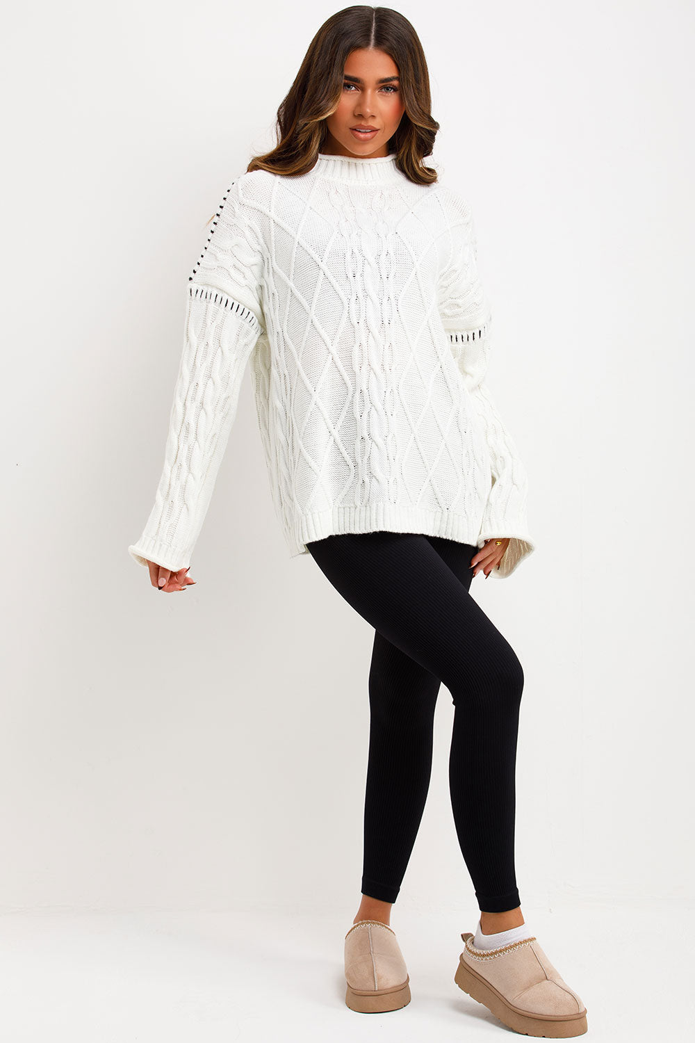 Knitted Jumper with Contrast Stitch Detail Cream | Xtralitty