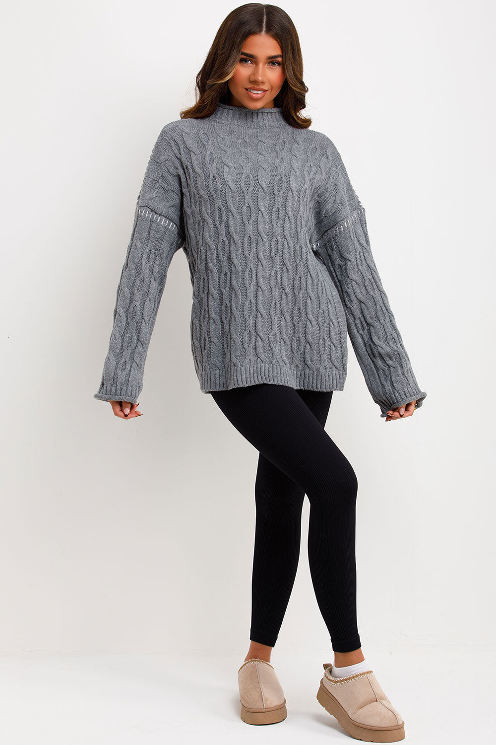 Knitted Jumper with Contrast Stitch Detail Grey | Xtralitty