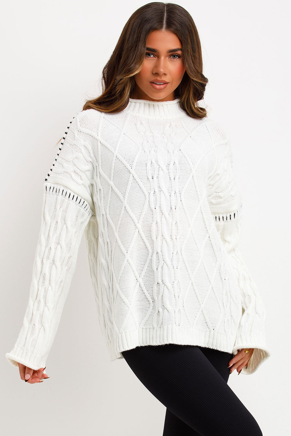 Knitted Jumper with Contrast Stitch Detail Cream | Xtralitty