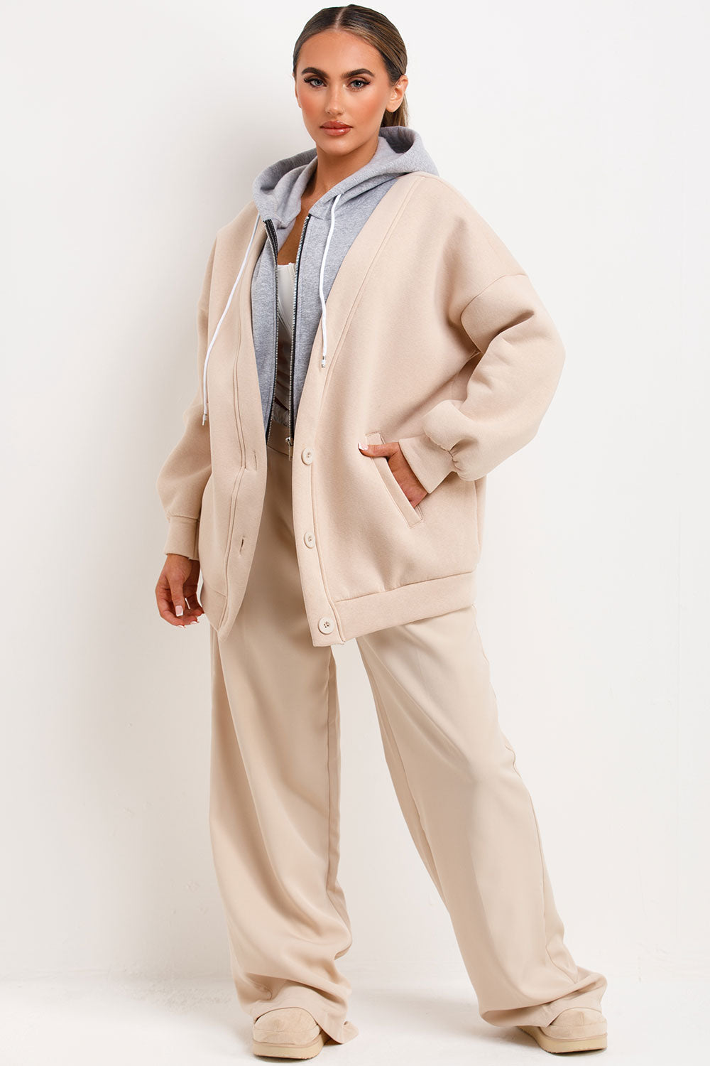 Zip Up Hoodie Cardigan Beige | Xtralitty