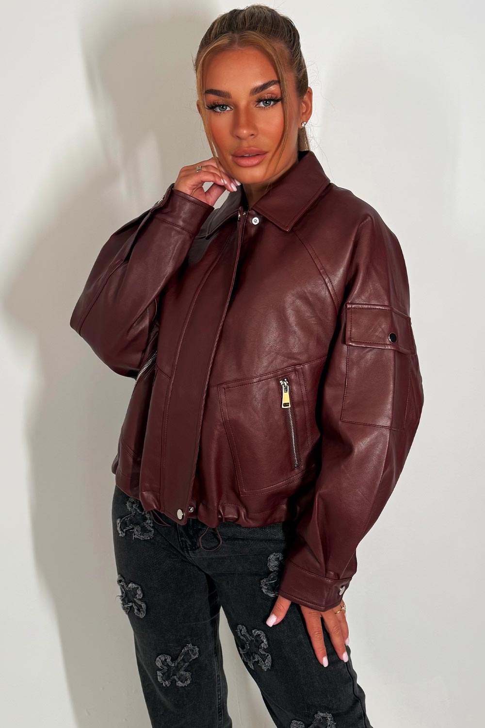 Faux Leather Jacket Burgundy | Xtralitty