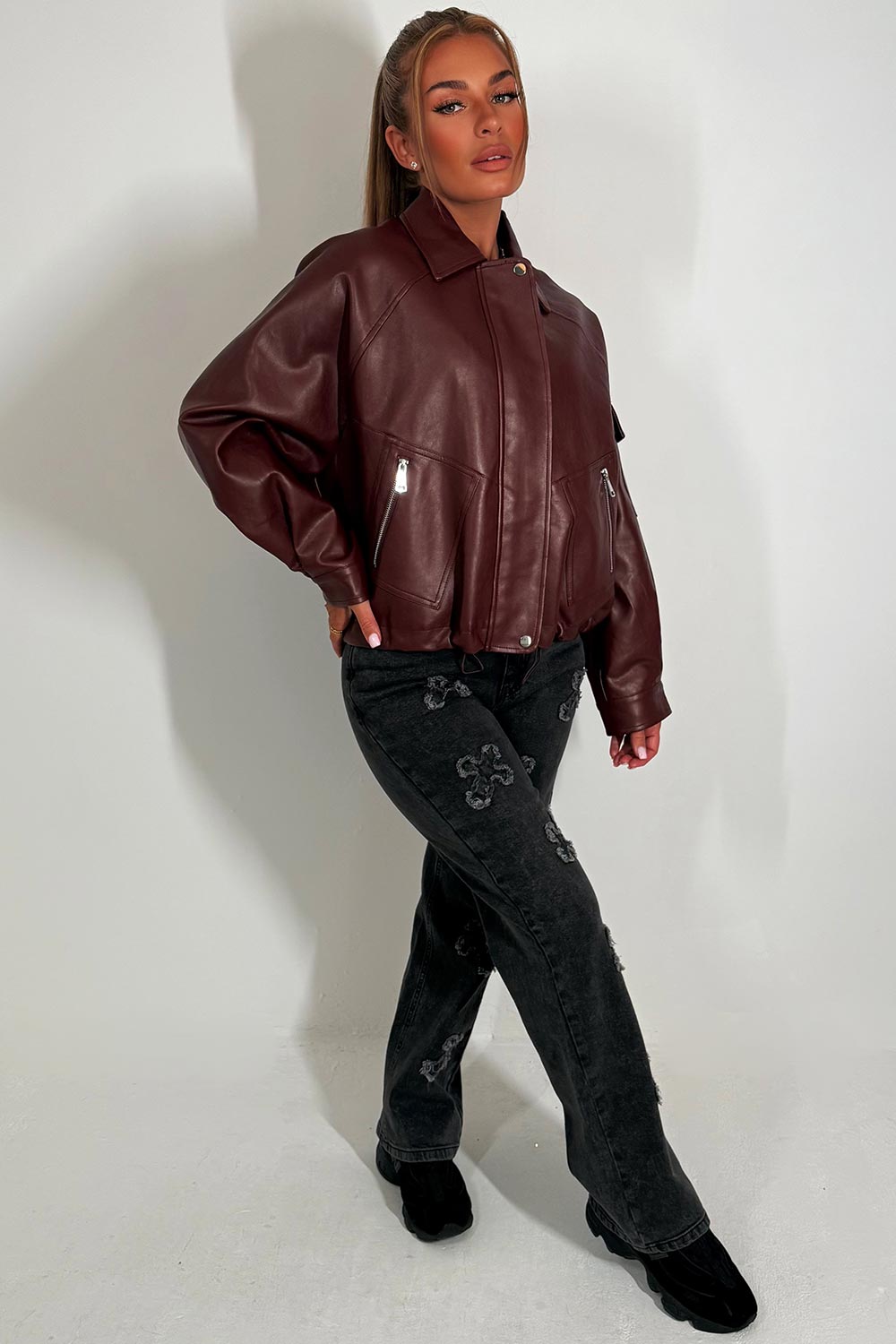 Faux Leather Jacket Burgundy | Xtralitty