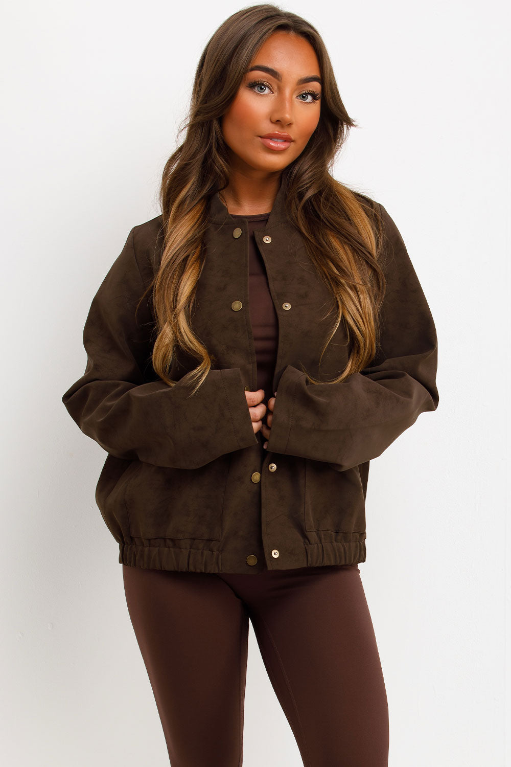 Faux Suede Bomber Jacket Brown | Xtralitty