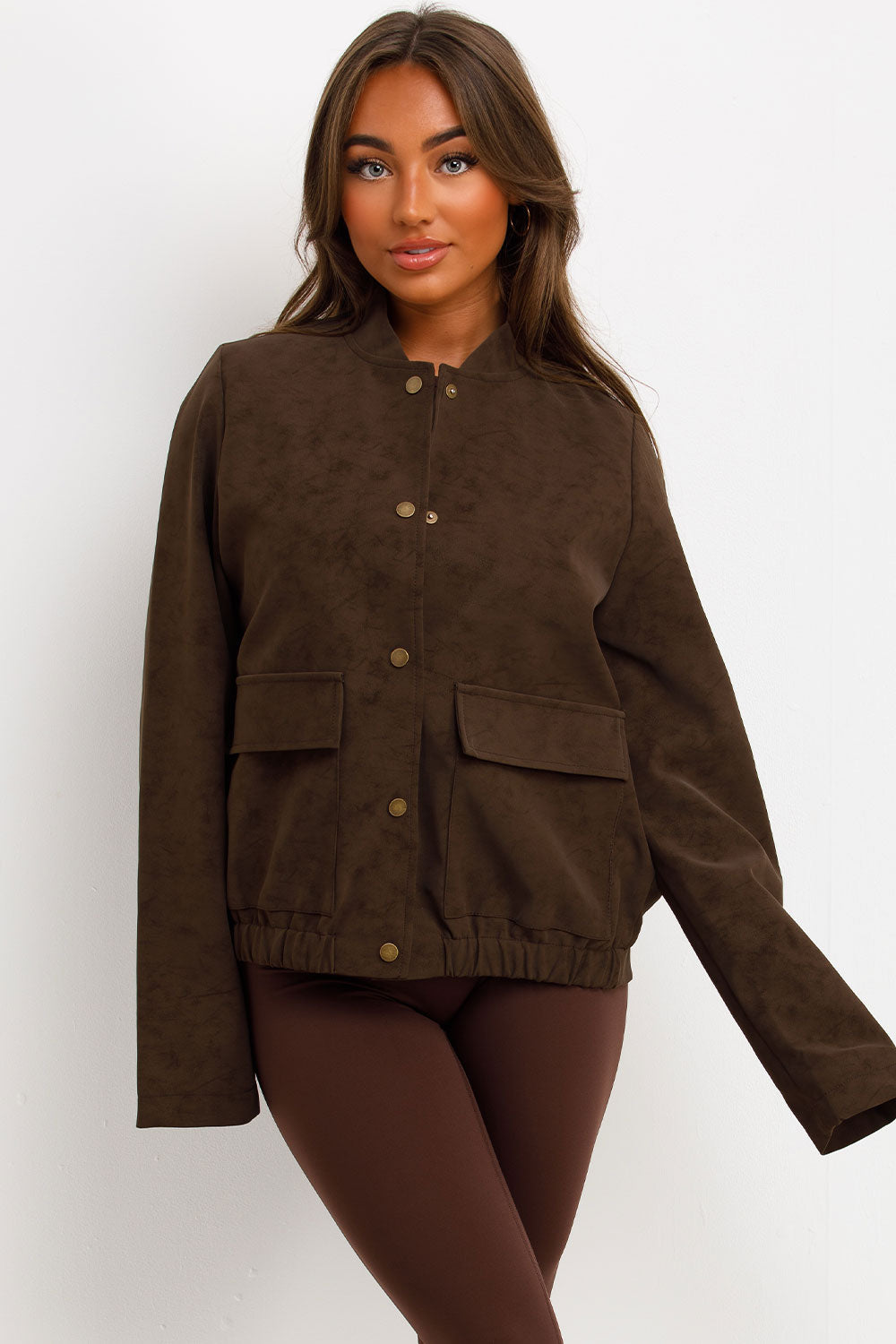 Faux Suede Bomber Jacket Brown | Xtralitty