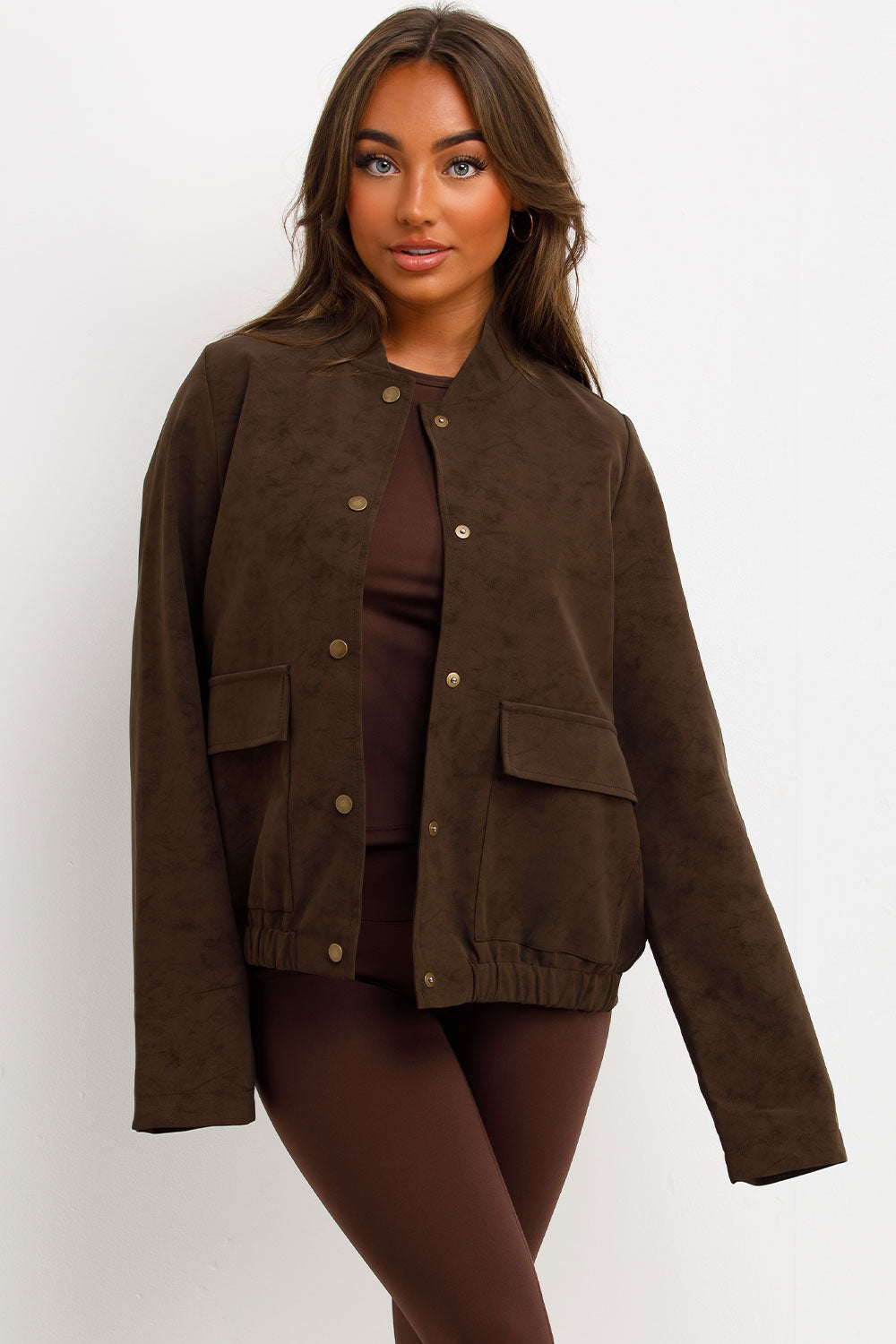 Faux Suede Bomber Jacket Brown | Xtralitty
