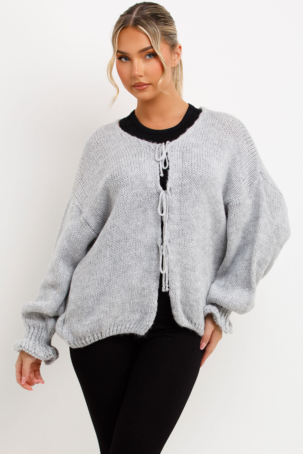 Knitted Cardigan with Tie Front Grey | Xtralitty