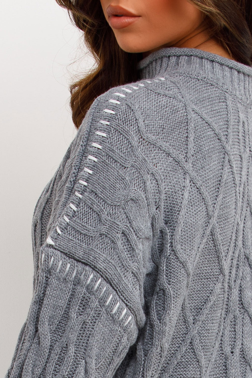 Knitted Jumper with Contrast Stitch Detail Grey | Xtralitty