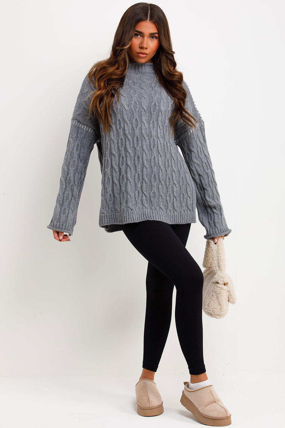 Knitted Jumper with Contrast Stitch Detail Grey | Xtralitty