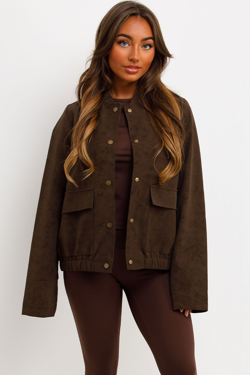 Faux Suede Bomber Jacket Brown | Xtralitty