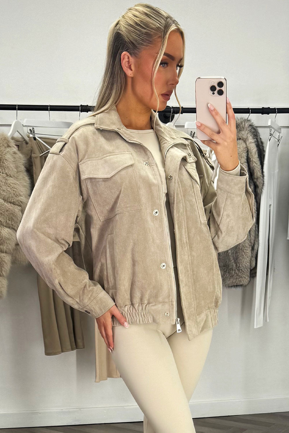 Faux Suede Jacket Beige | Xtralitty