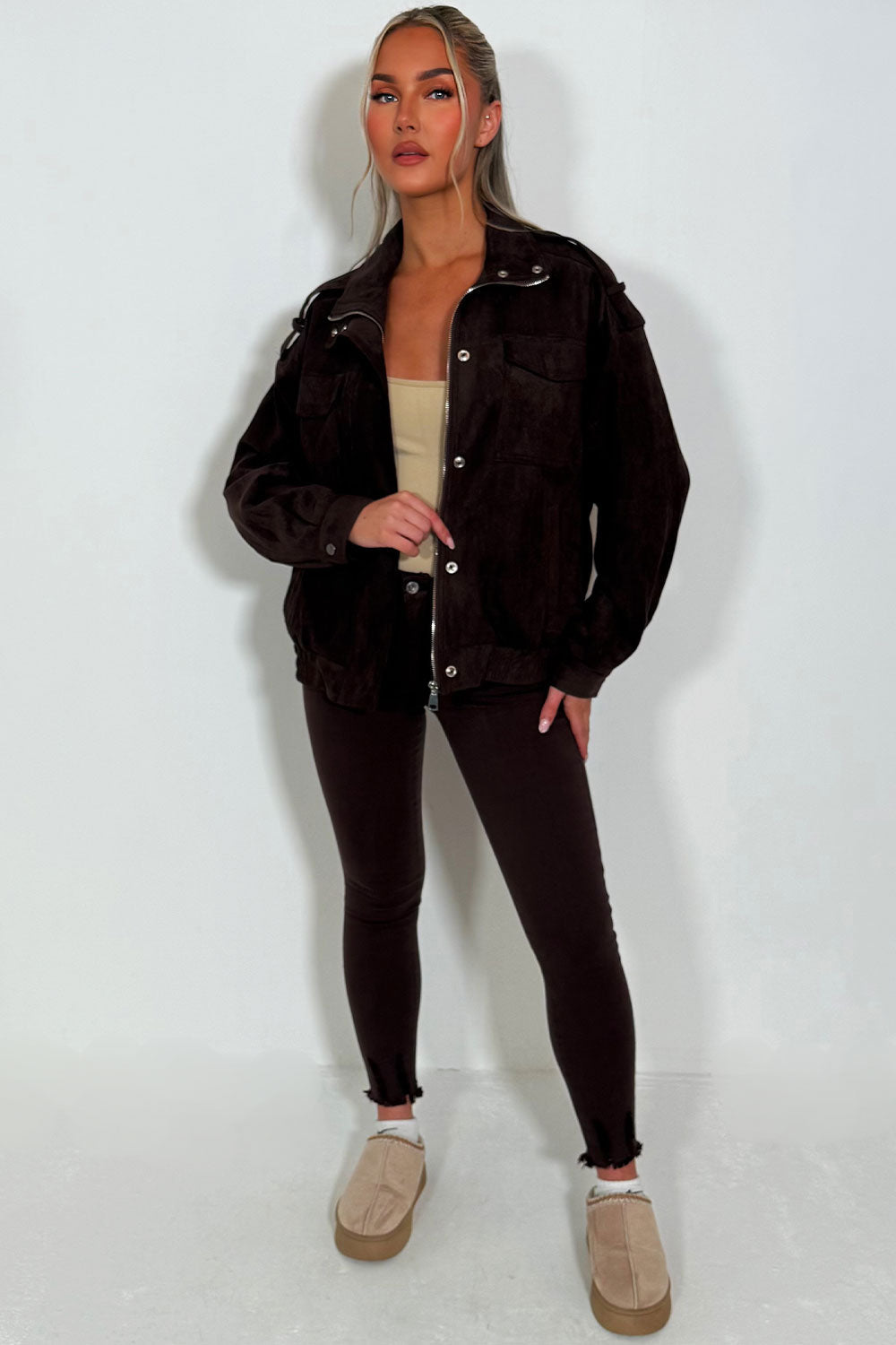 Faux Suede Jacket Brown | Xtralitty