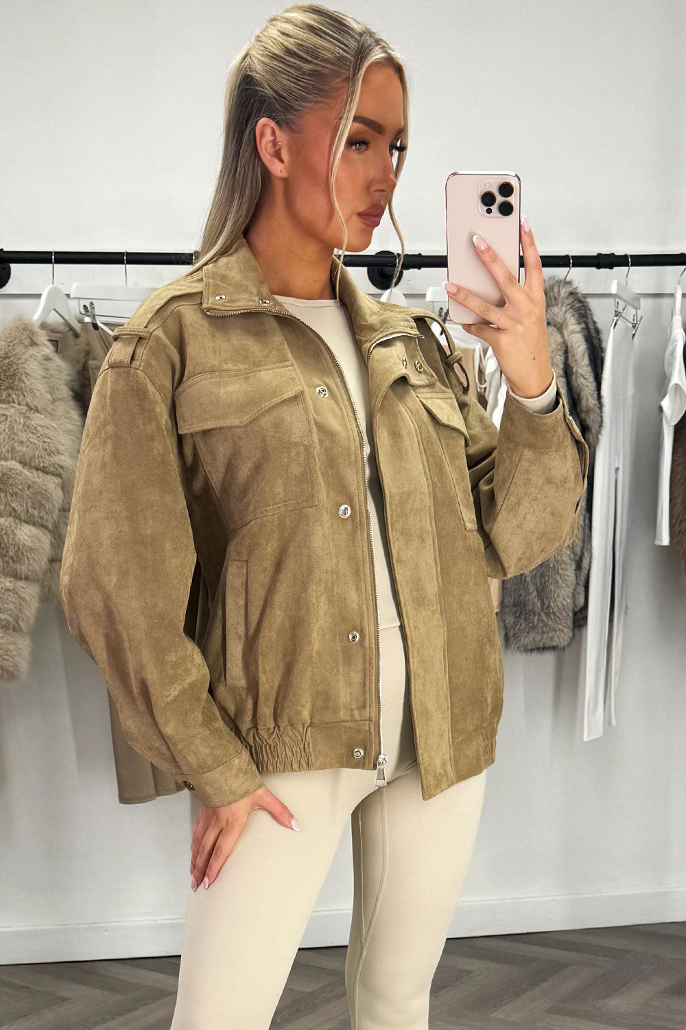 Faux Suede Jacket Taupe | Xtralitty