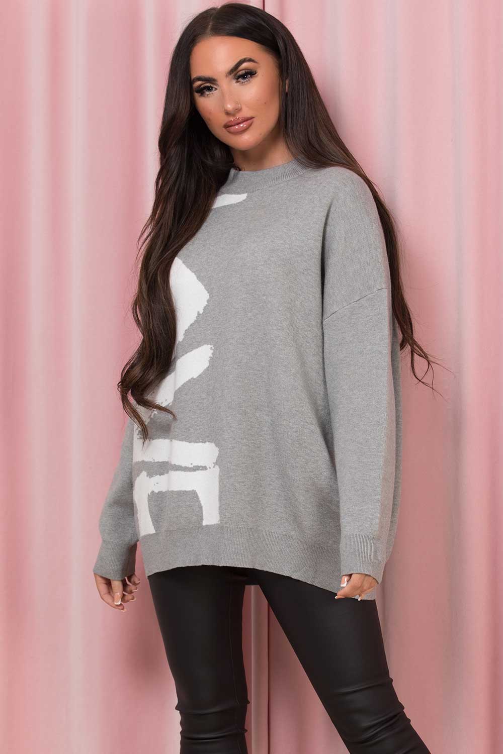 Oversized Jumper with Love Slogan Grey | Xtralitty
