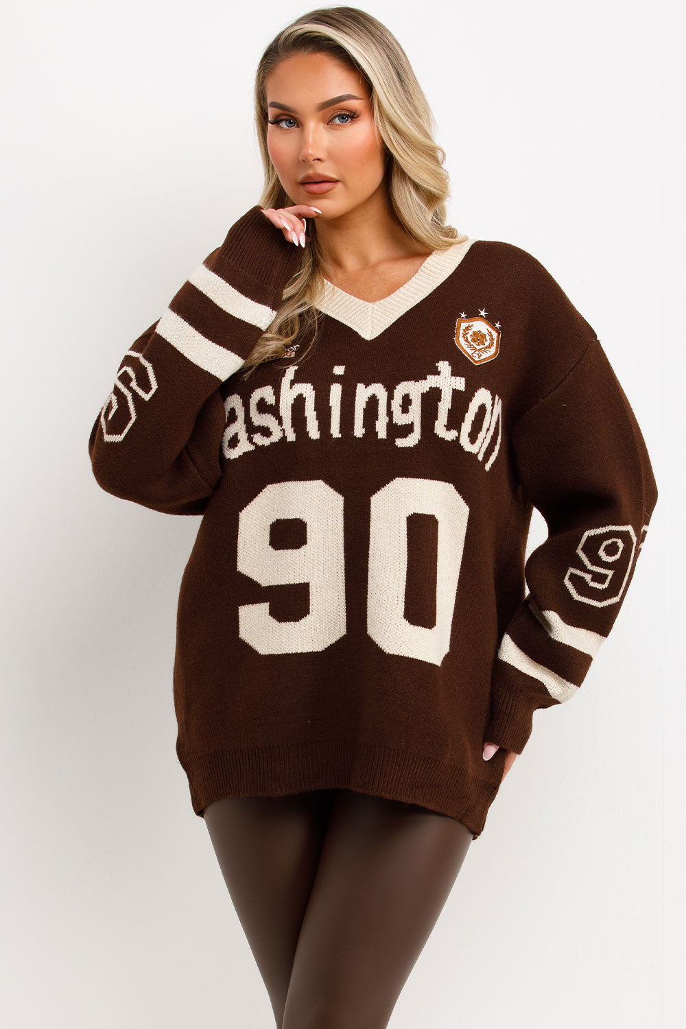 Knitted Jumper with Long Sleeves Oversized Brown | Xtralitty