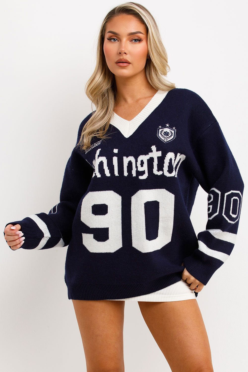 Knitted Jumper with Long Sleeves Oversized Navy | Xtralitty
