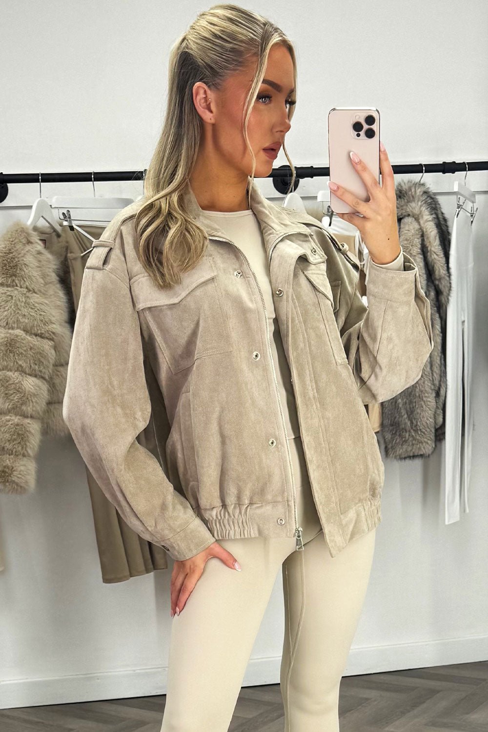 Faux Suede Jacket Beige | Xtralitty