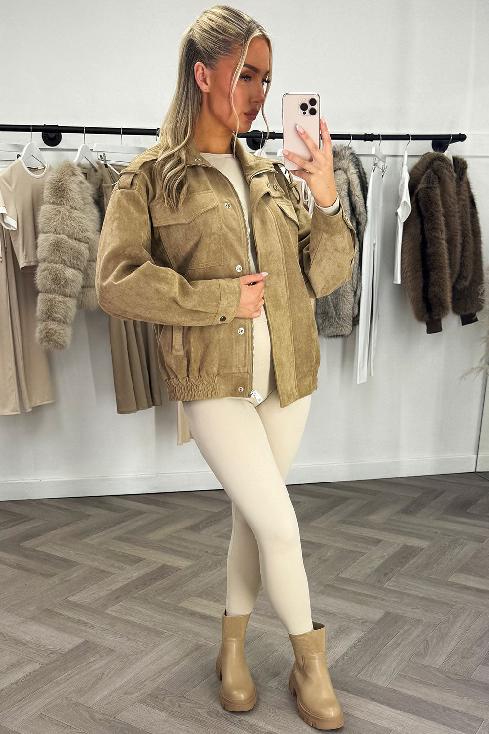 Faux Suede Jacket Taupe | Xtralitty