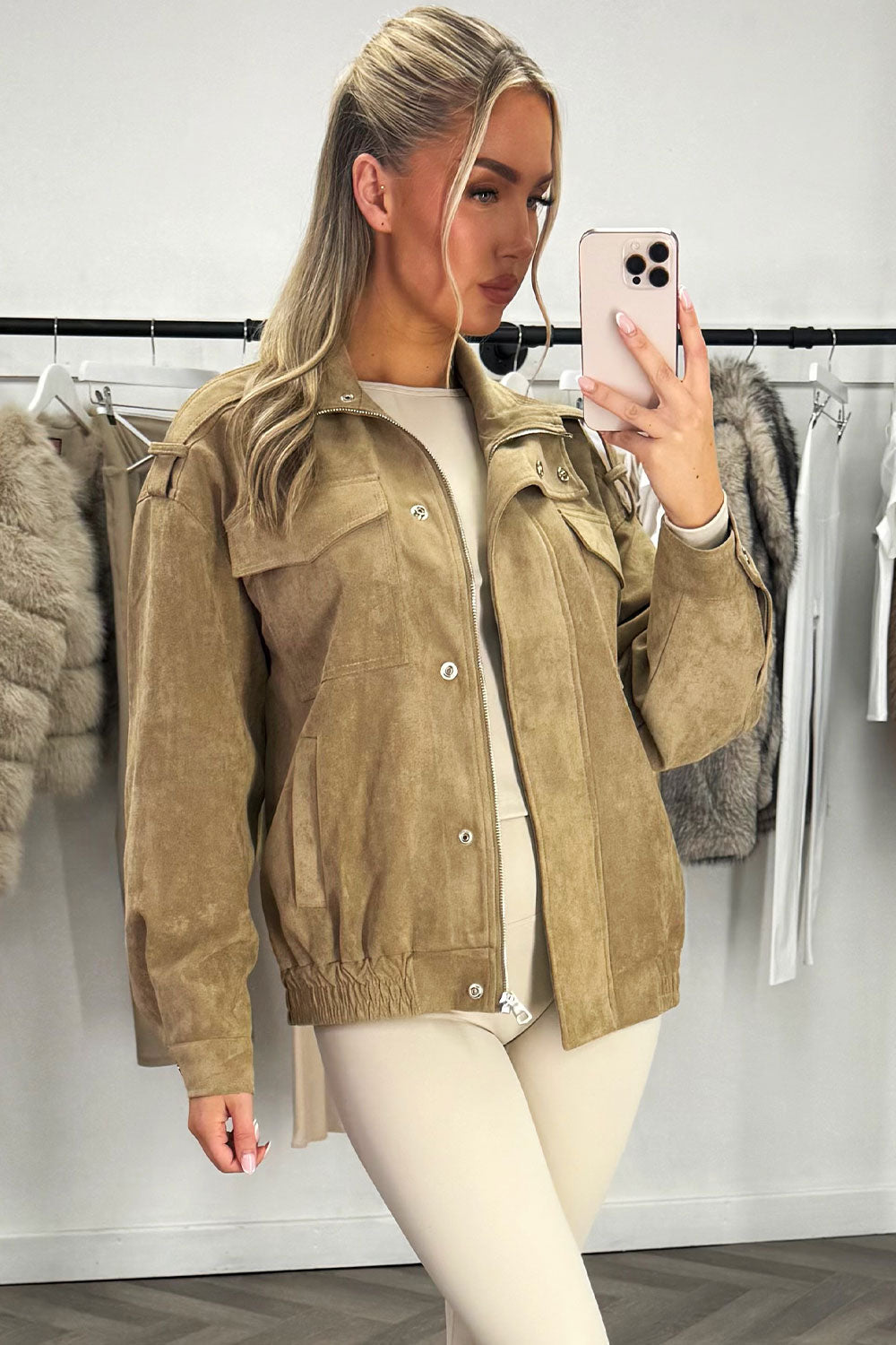 Faux Suede Jacket Taupe | Xtralitty