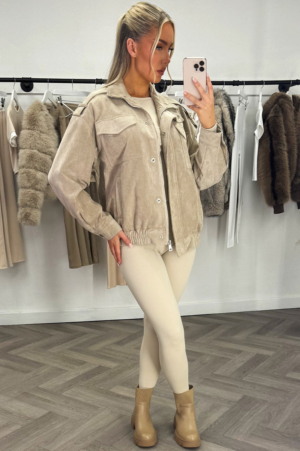 Faux Suede Jacket Beige | Xtralitty