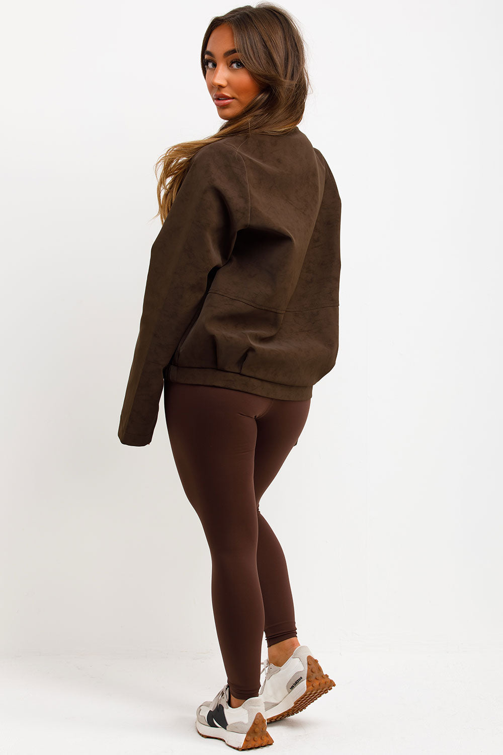 Faux Suede Bomber Jacket Brown | Xtralitty