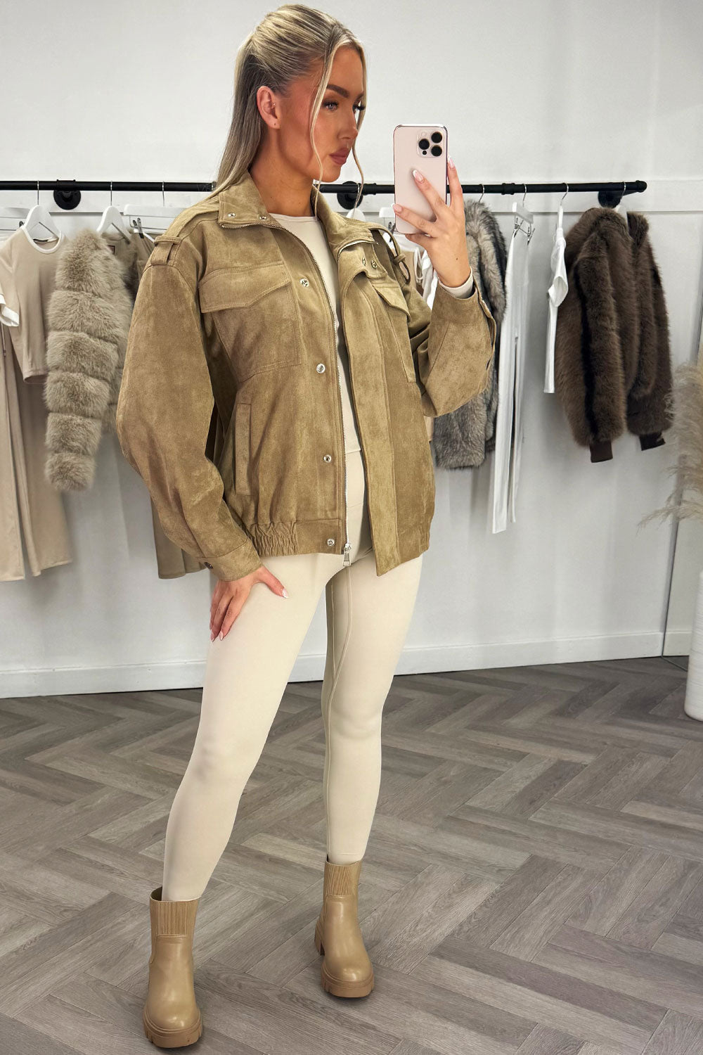 Faux Suede Jacket Taupe | Xtralitty