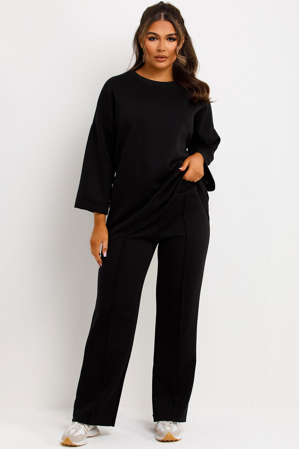 Oversized Top and Straight Leg Seam Detail Trous | Xtralitty