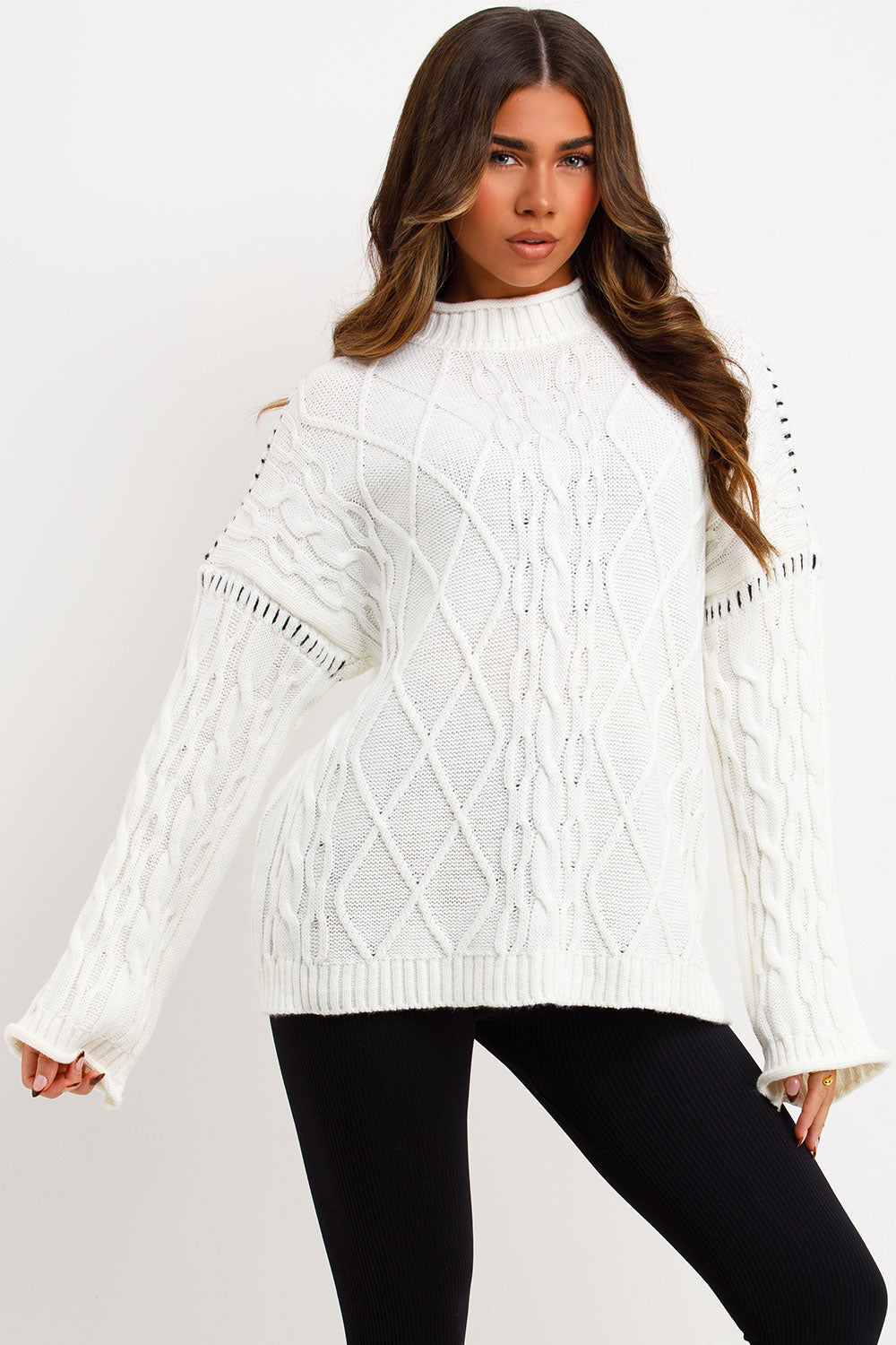 Knitted Jumper with Contrast Stitch Detail Cream | Xtralitty