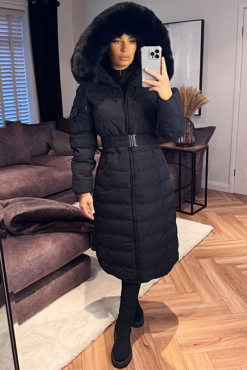 Longline Puffer Padded Coat with Fur Hood and Be | Xtralitty