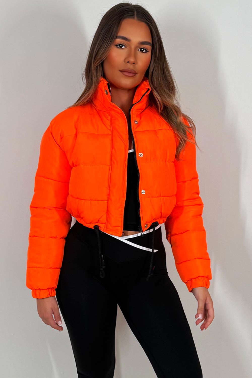Crop Puffer Jacket with Drawstring Hem Orange | Xtralitty