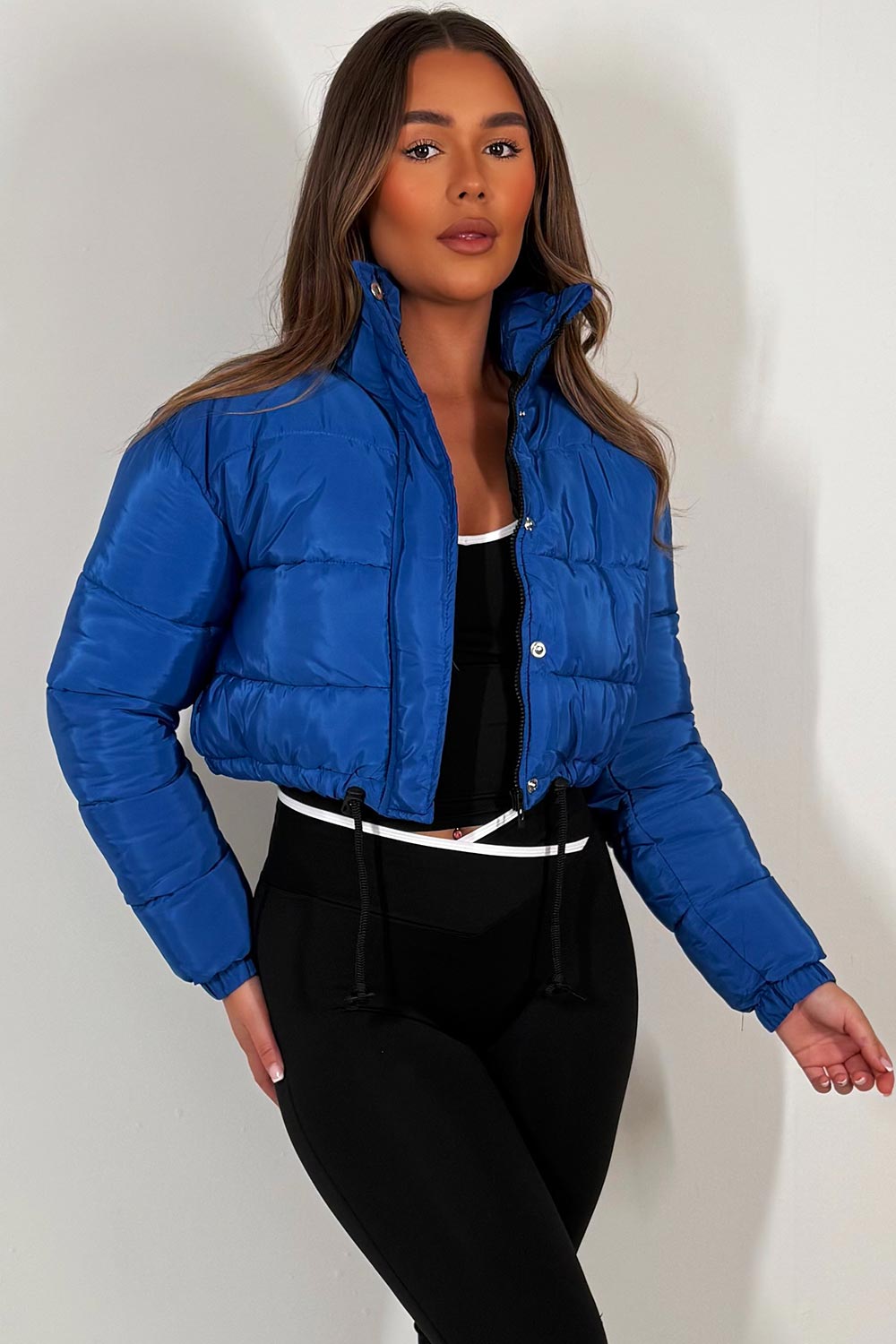 Crop Puffer Jacket with Drawstring Hem Royal Blu | Xtralitty