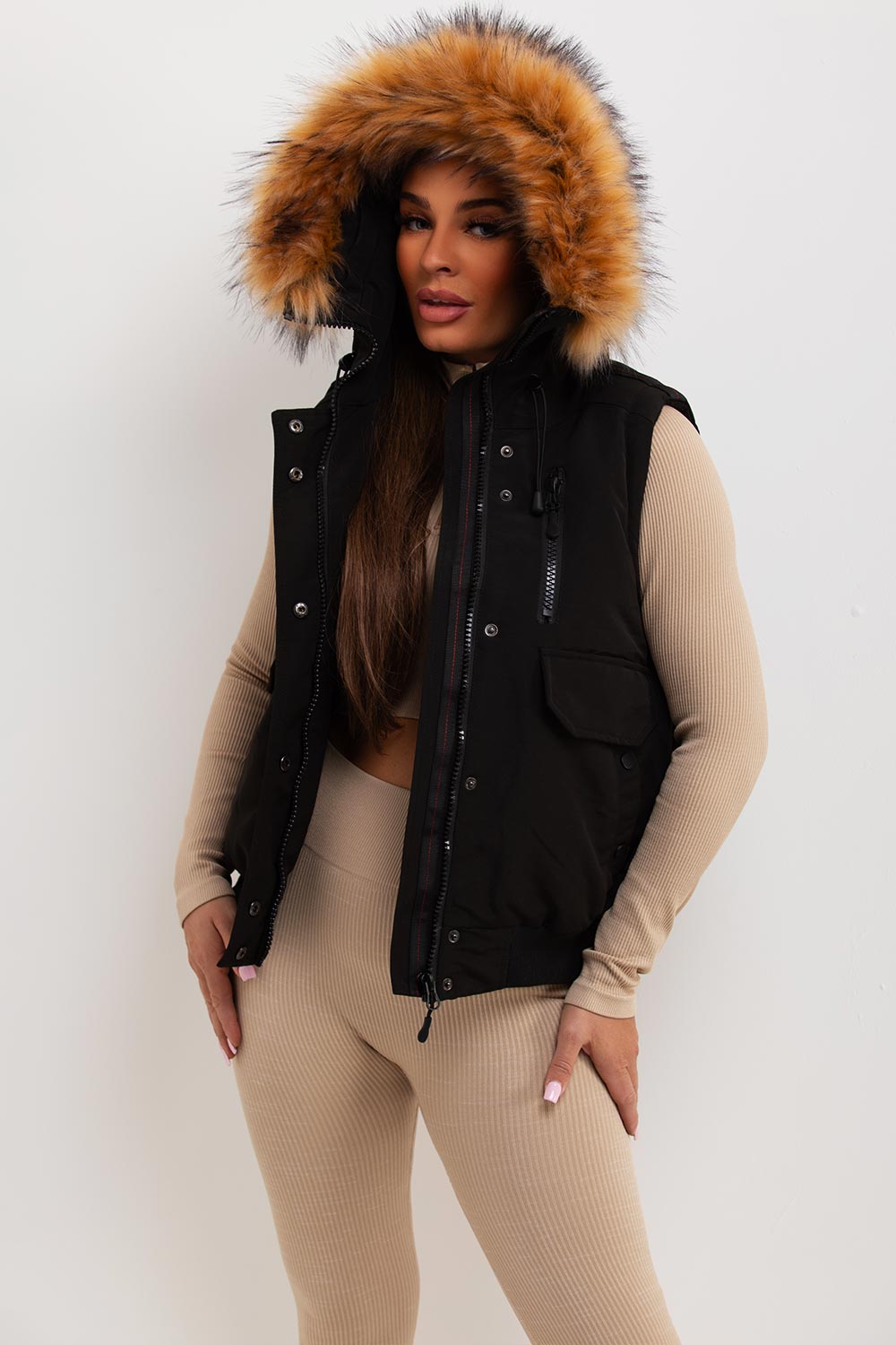Black Gilet with Fur Hood | Xtralitty