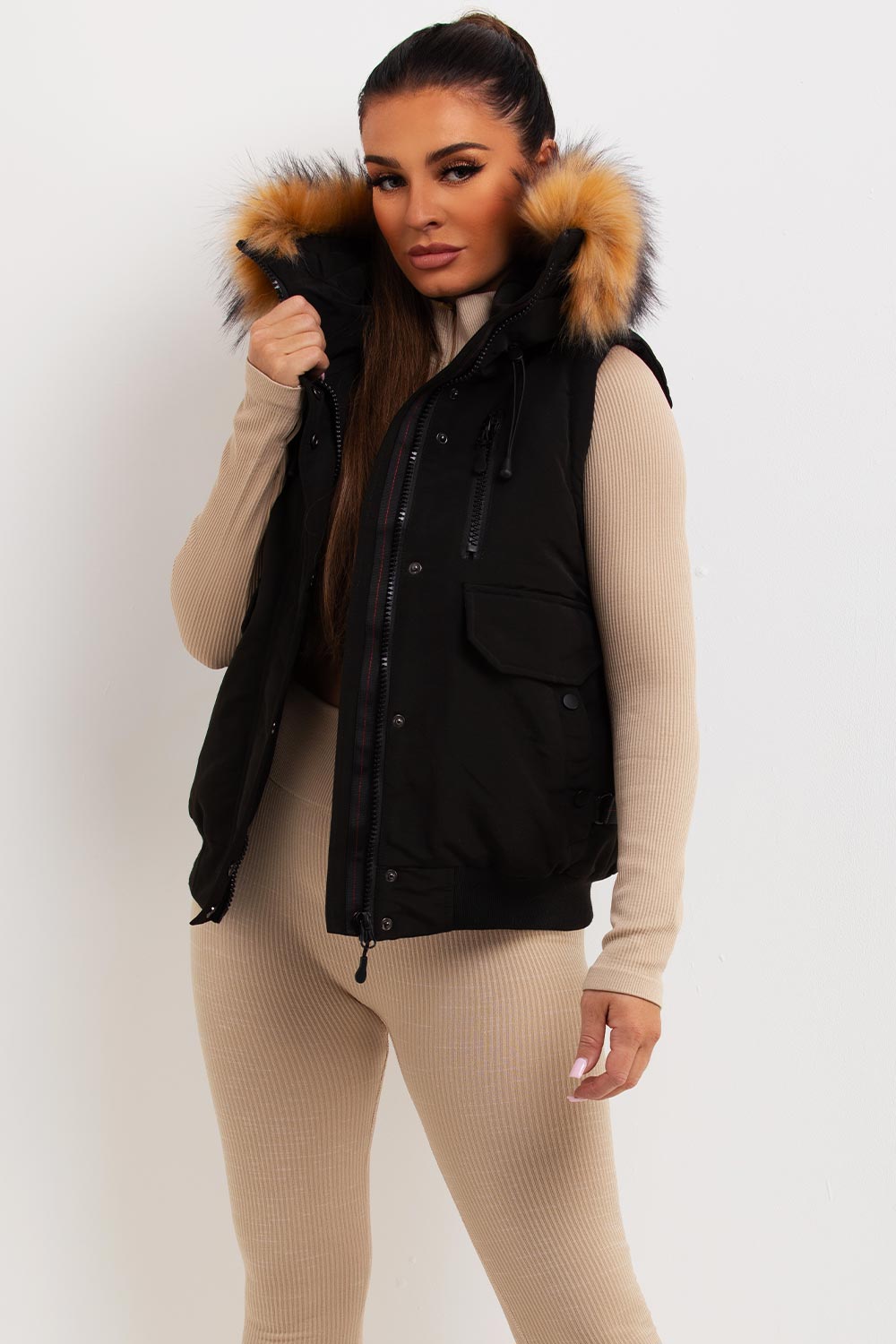 Black Gilet with Fur Hood | Xtralitty
