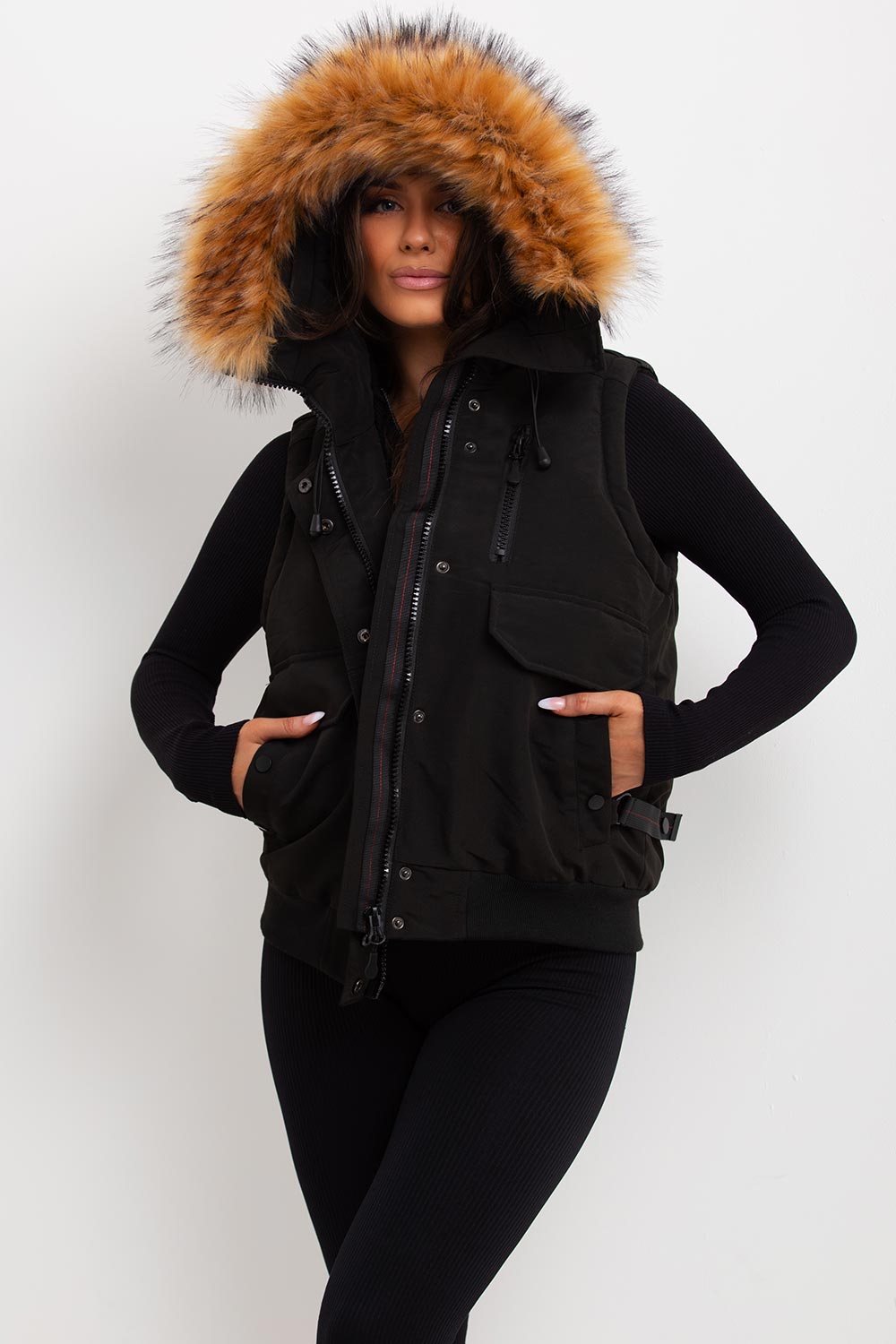 Black Gilet with Fur Hood | Xtralitty