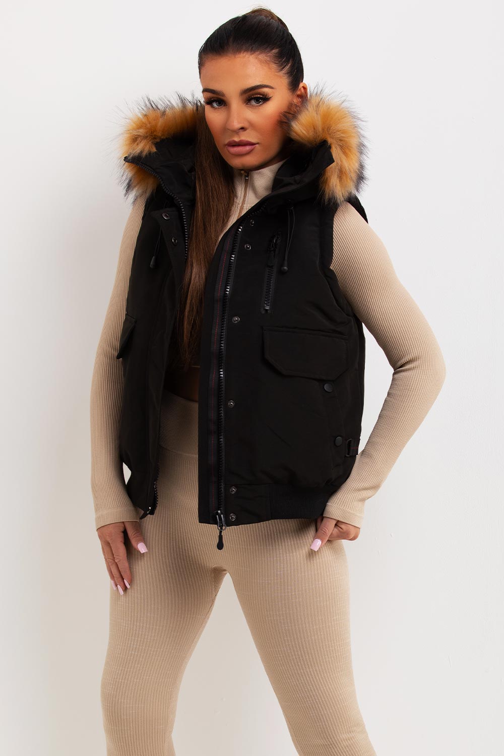 Black Gilet with Fur Hood | Xtralitty