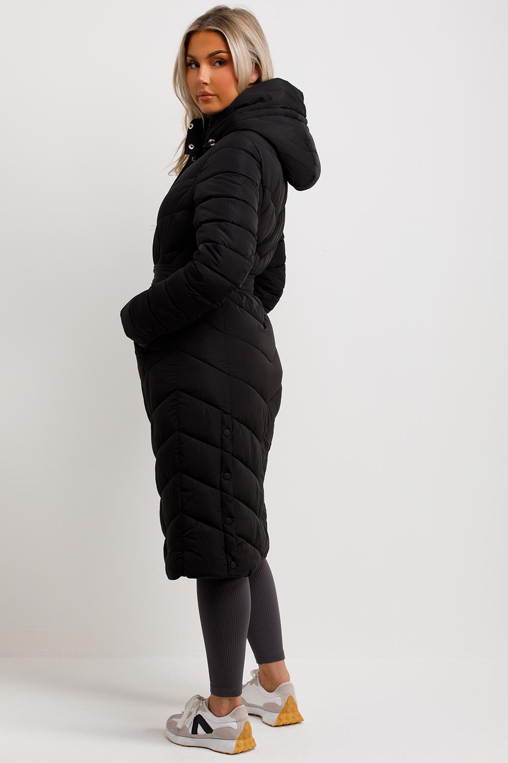 Long Padded Puffer Coat with Belt Black | Xtralitty
