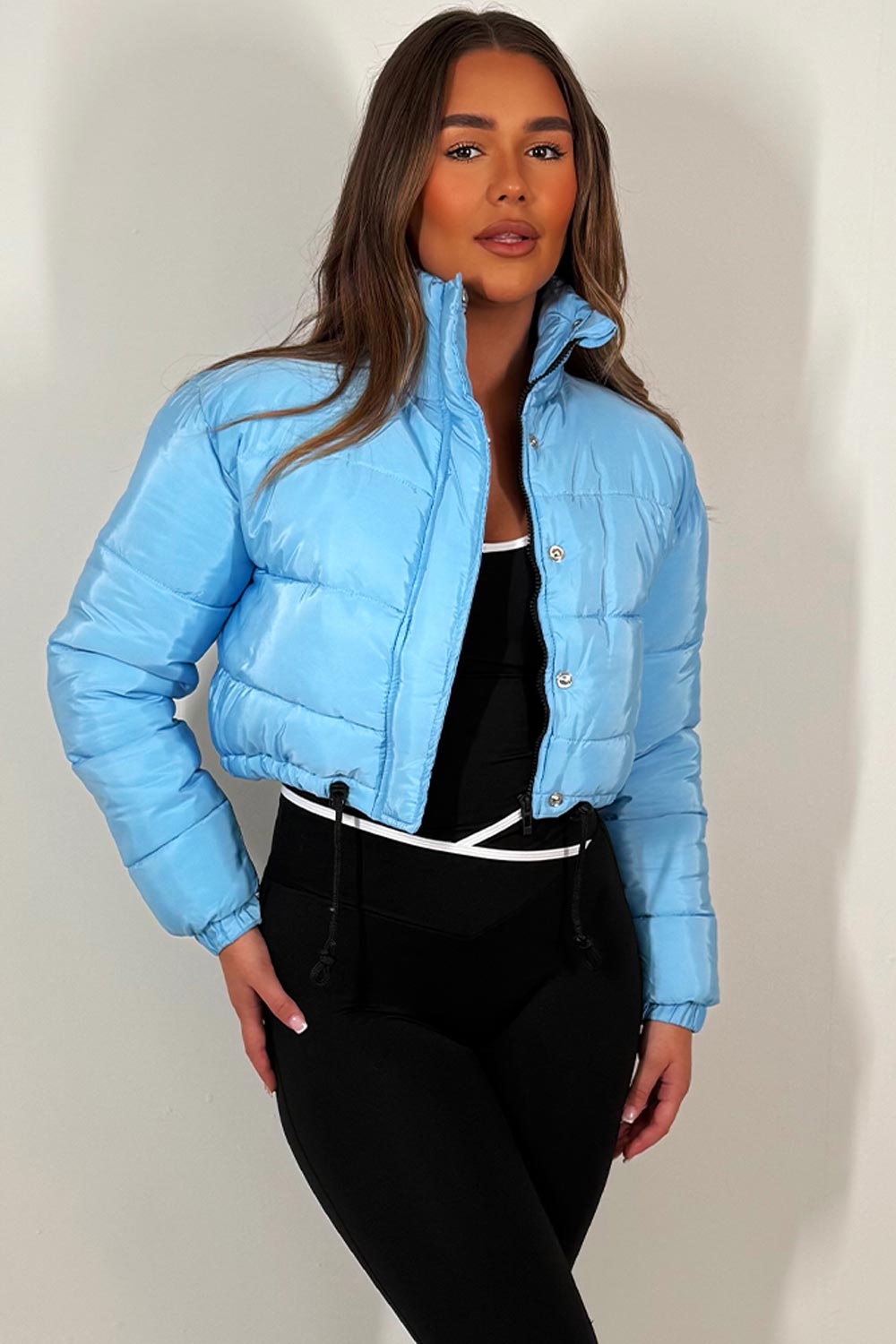 Crop Puffer Jacket with Drawstring Hem Sky Blue | Xtralitty