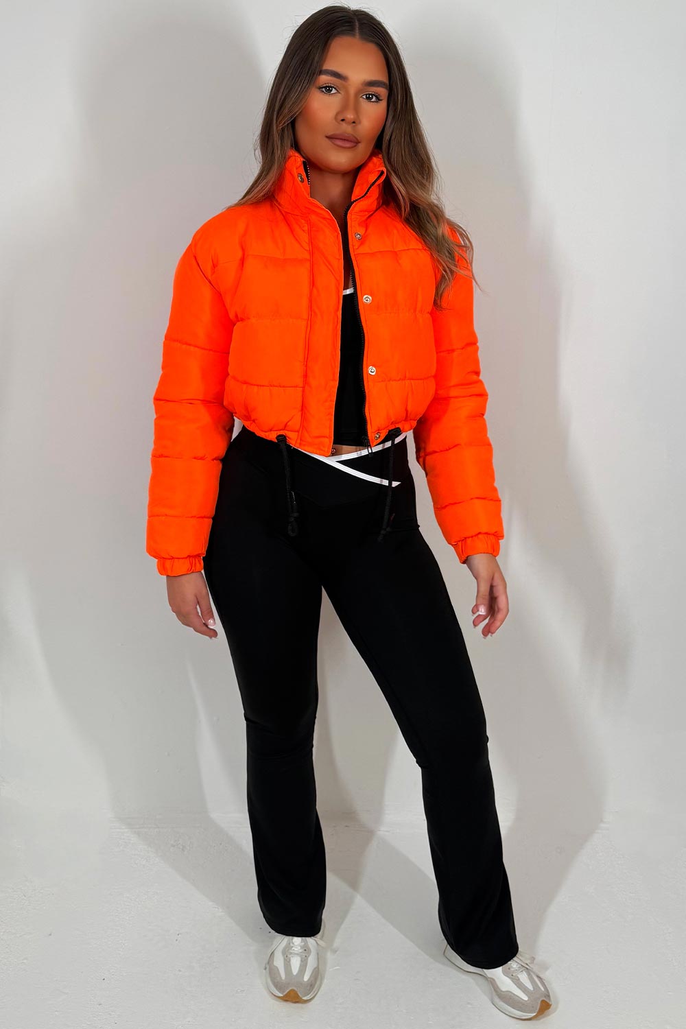 Crop Puffer Jacket with Drawstring Hem Orange | Xtralitty