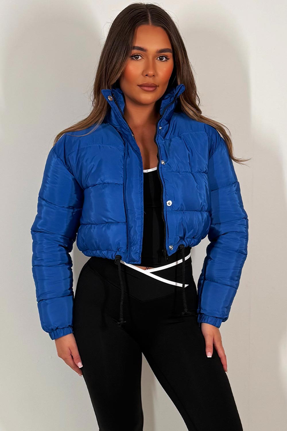 Crop Puffer Jacket with Drawstring Hem Royal Blu | Xtralitty