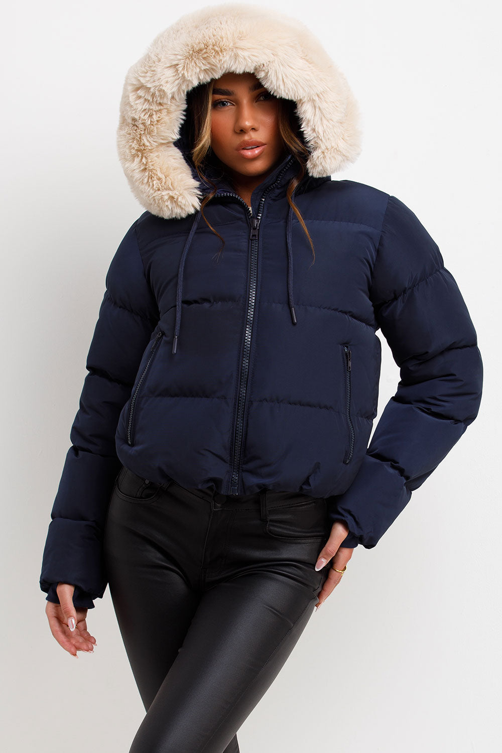 Puffer Jacket with Fur Hood Navy | Xtralitty
